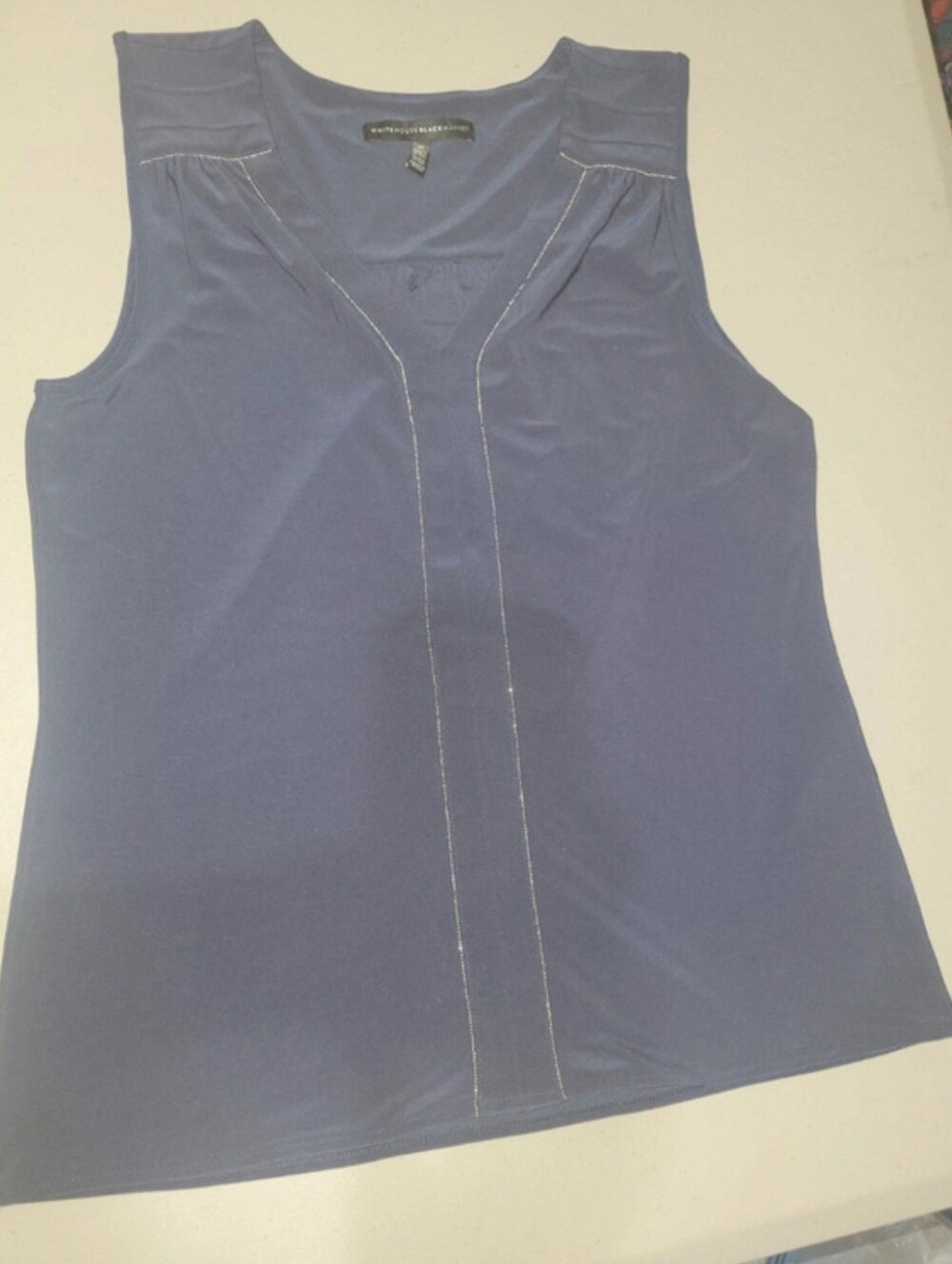 White House Black Market Royal Blue Sleeveless V-Neck Tank Metallic Piping Mediu